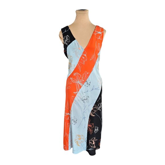 Diane Von Furstenburg Orange Blue and Black Floral Silk Dress Sz 8 - Picture 2 of 11